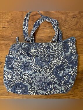 Waverly Blue and White Paisley Quilted Tote